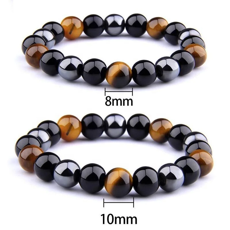 Bring Luck And Prosperity Natural Hematite Black Obsidian Tiger Eye Stone Triple Protection Bracelet