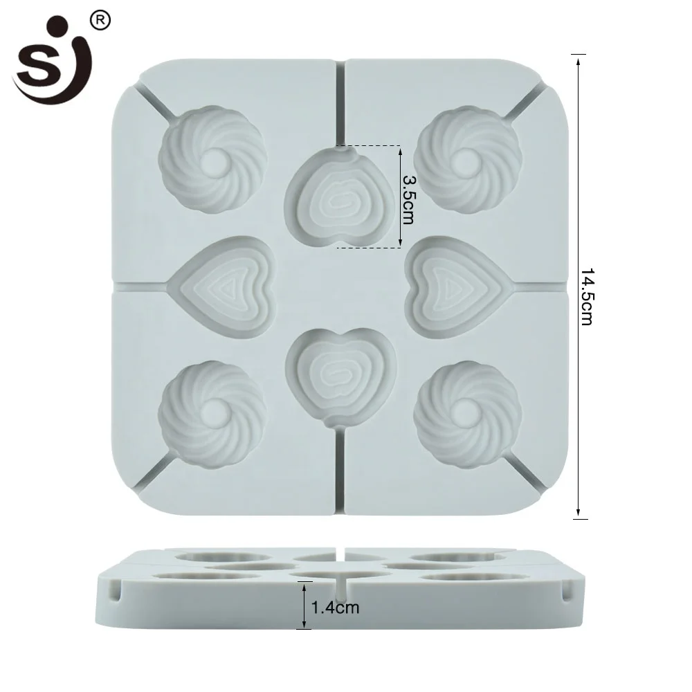 Silicone mold 8 lattices love and roundness  lollipops DIY mold with a plastic rod different shape for select