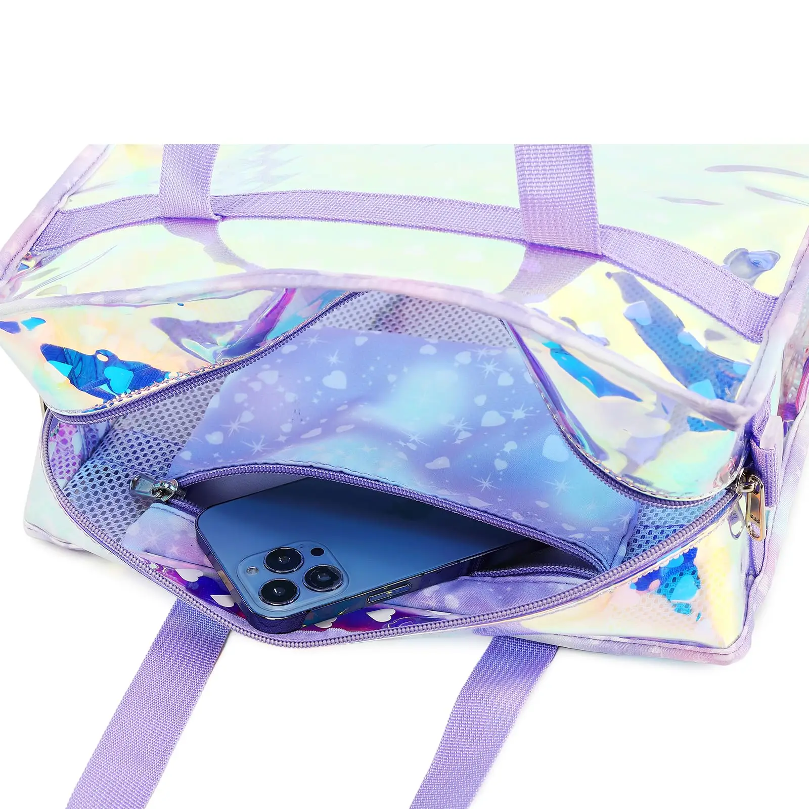Clear Iridescent Reusable  Plastic PVC Gift Wrap Tote holographic Bag Halloween Bags Holographic Small Gift Bag