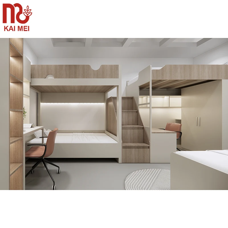 Dormitory School Bed Wooden Bunk Bed with Metal Frame for Bedroom Apartment Hotel or Hospital Use