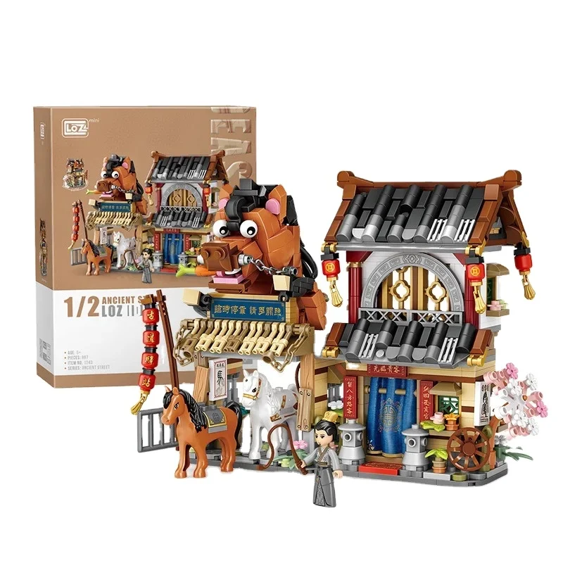 LOZ Mini building Blocks Cute Street and Store Construction Bricks Chinese Archaistic style Station Grocery Shop 1244 Toys Gift