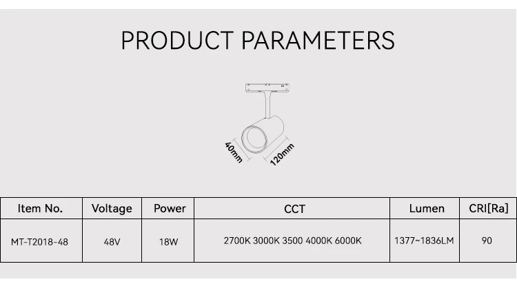 LED track spot light lamps 48 volt 2700K/3000K/3500K/4000K/6000K magnetic LED focus light 2 wires tracklight