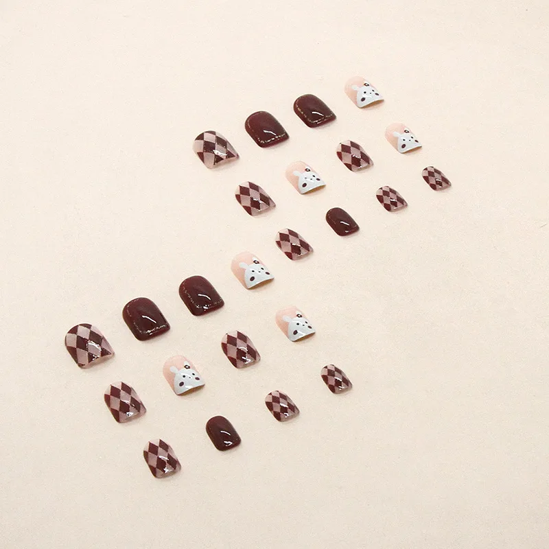 BEAU FLY Hot Selling 24pcs Red Short Square Press On Nails Glitter Red Bunny Nails Tips