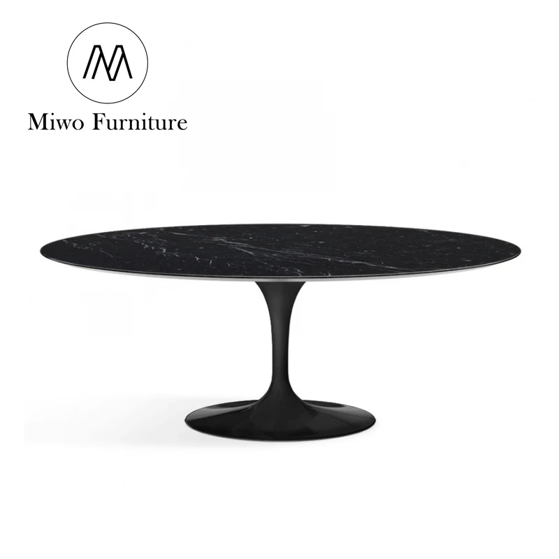 Classic modern furniture design dining table set 6 seater home restaurant coffee shop round natural marble conference oval table