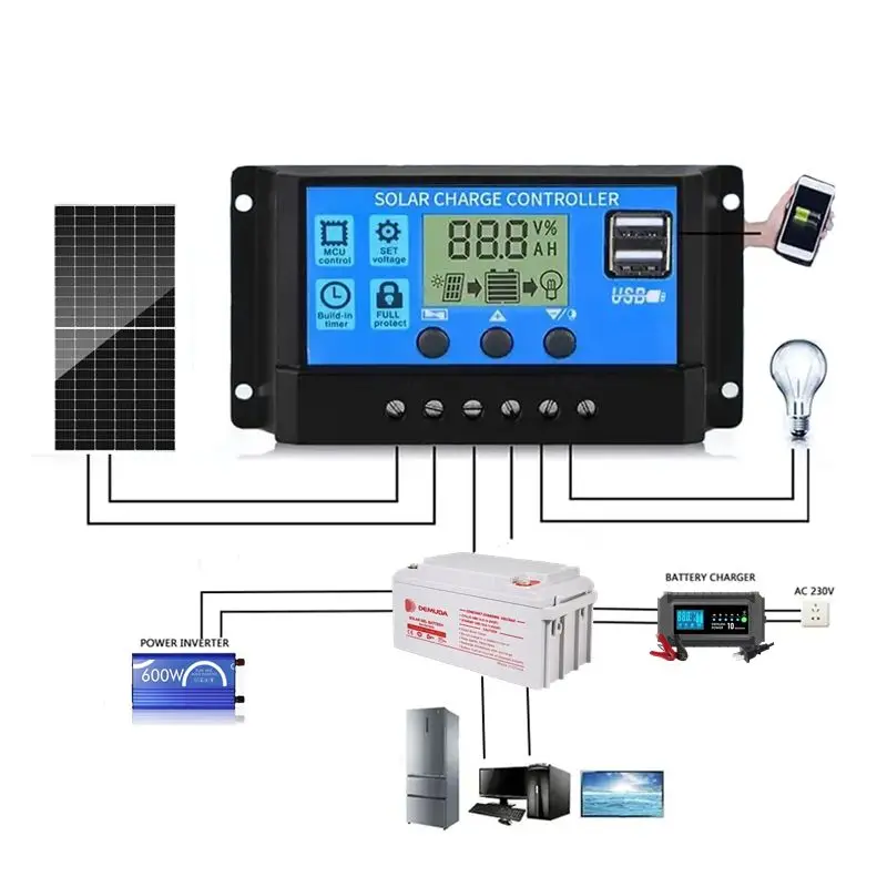 New 10a 20a 30a Lithium iron lifepo4 Battery Charger Regulators Stabilizers 12V 24V Auto Dual USB PWM Solar Charge Controller