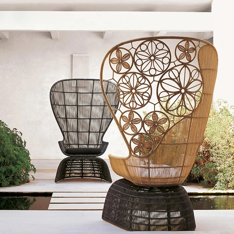 Outdoor Art Wicker Chair Peacock Chair Terrace Garden Wicker Chair Set Club House Villa Furniture sofa