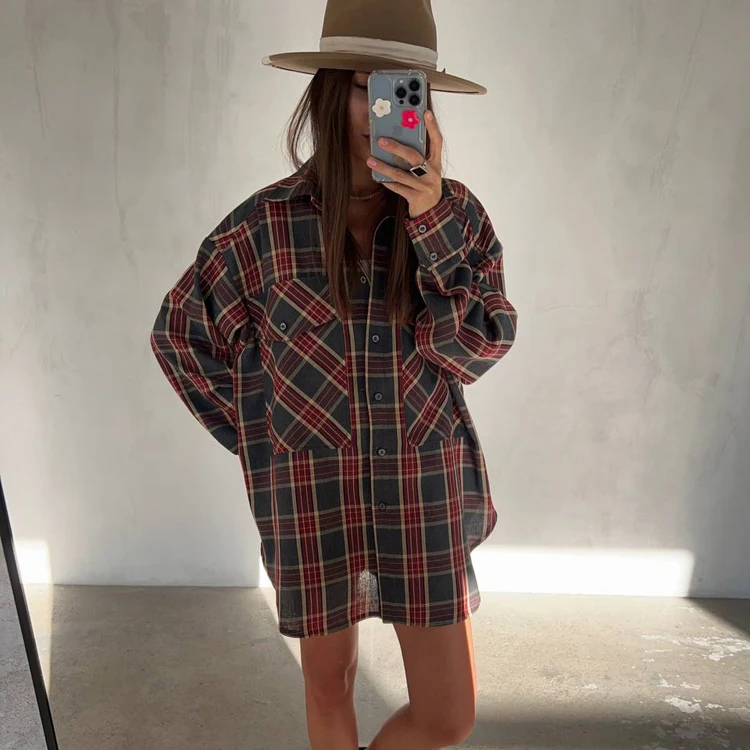Loose Casual Long Sleeve Women Tops Blouses Ladies Check Shirt Designer Clothes Fashion Plus Size Long Shirts Plaid Shirt