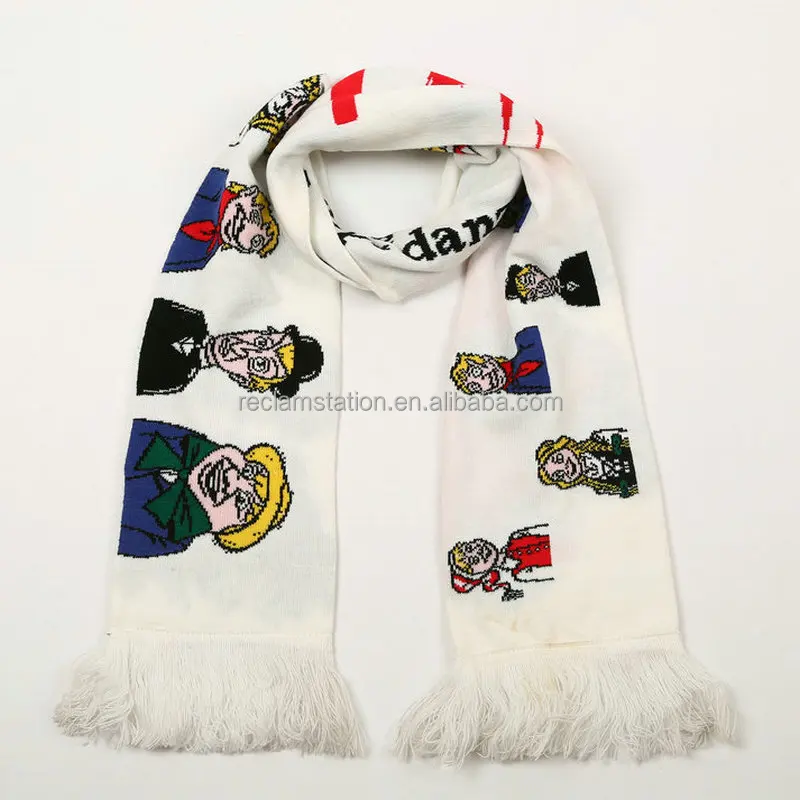 Custom Double Layer Custom Knitted Jacquard 100% Acrylic Soccer Club Fan Scarf Football Game Scarf For Fans
