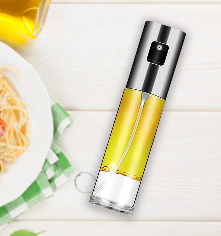 2021 amazon top seller food grade kitchen accessories oil spray bottle roasting refillable stainless steel glass oil sprayer