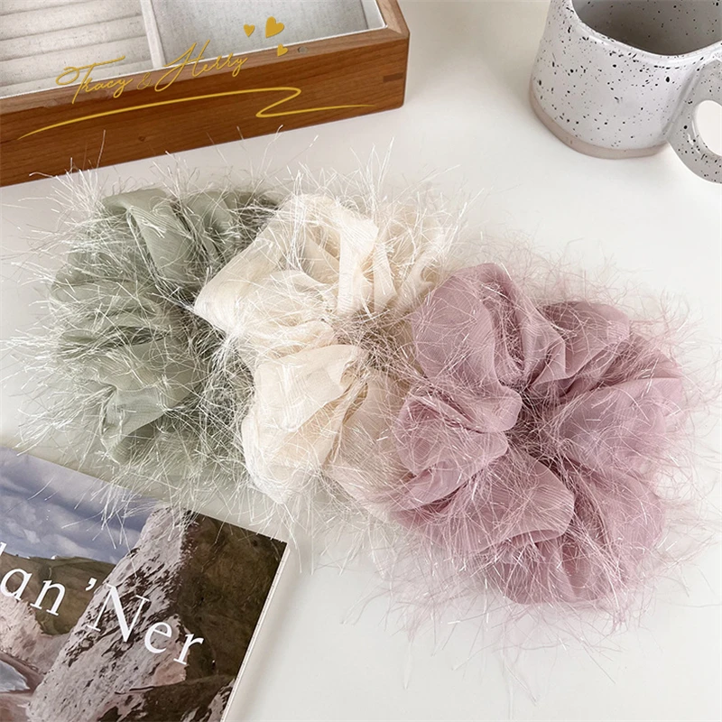 Tracy & Herry 2023 New Net Yarn Floating Flocculant Large Scrunchie Fashion Fairy Hair Tie  Elegant Hair Accessories Rope