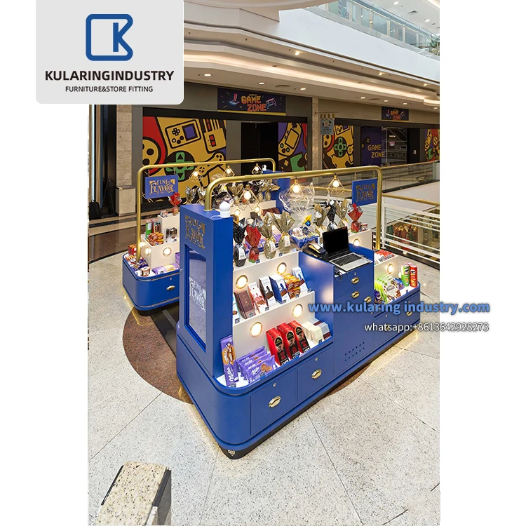 Shopping Mall Kiosk Design Chocolate Wooden Kiosk for Sale Best Quality Food Display Showcase
