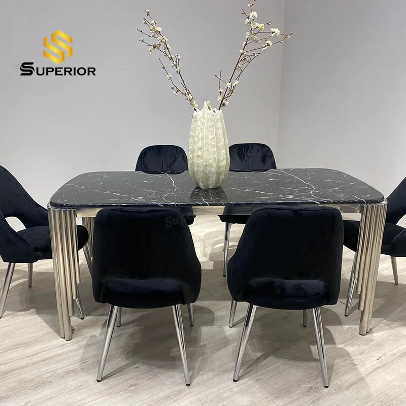 full dinning table set furniture with 6 chairs foshan modern marble luxury glass dining table
