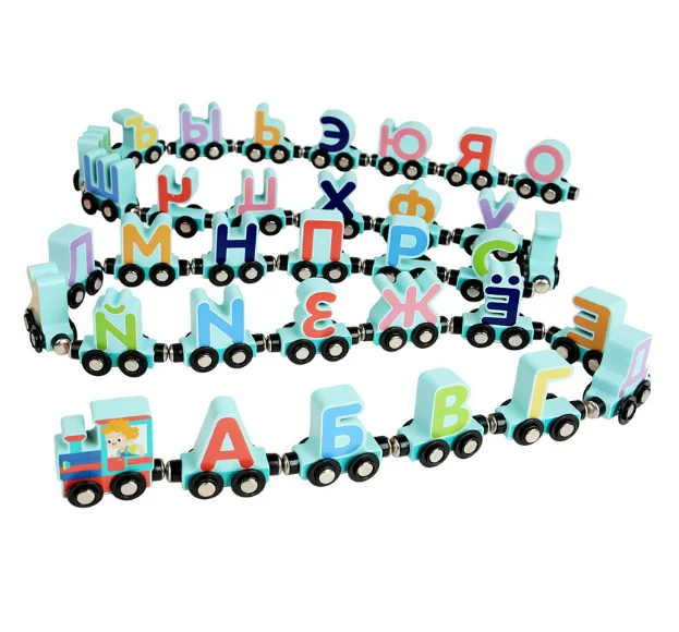 Montessori Arabic Letter Learning Game Educational Trailer Toy Kids Russian Cognition Game Wooden Arabic Train Set Toys