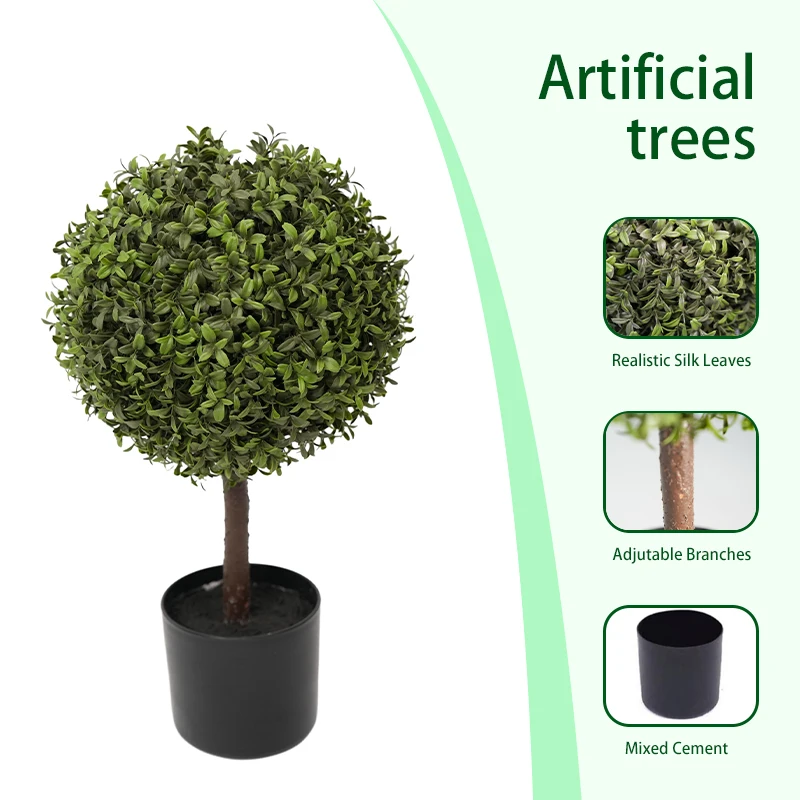 Почти натуральный искусственный бонсай топиарий из самшита растительный пластиковый горшок с одним шаром Горшечное дерево для внутреннего уличного декора