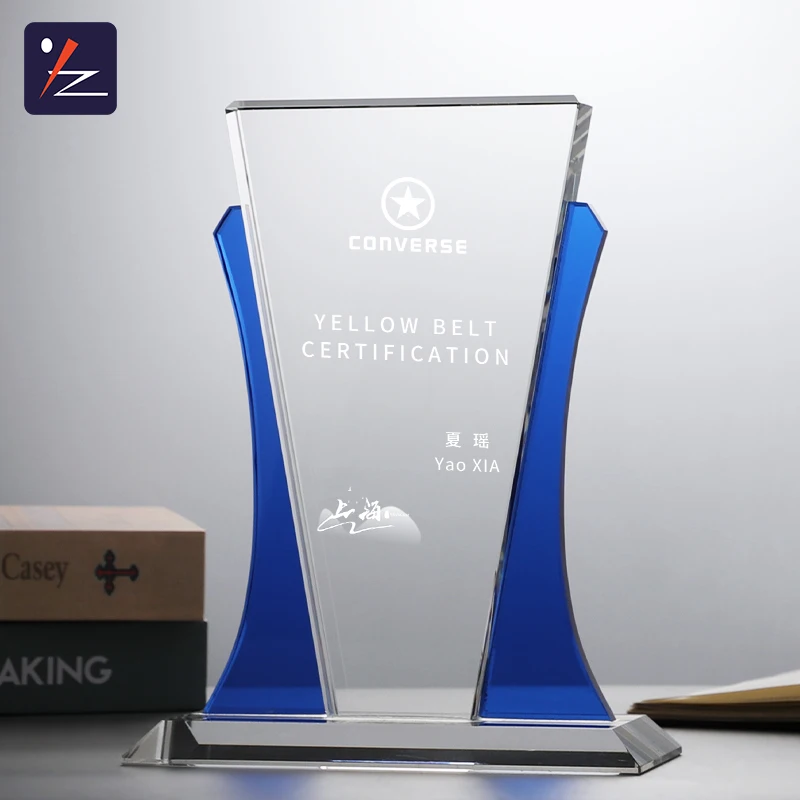 K 9 crystal Blue and white crystal award trophy  engraving plaque for souvenir gift