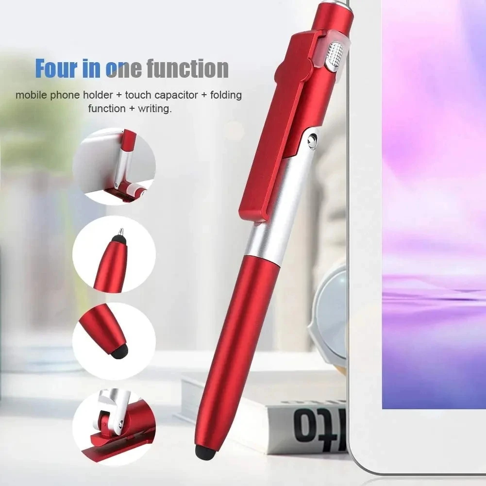 New Design 4 In 1 Multi-function Folding Pengertian Light Pen Phone Bracket Led Light Stylus Touch Pen Ballpoint Pen