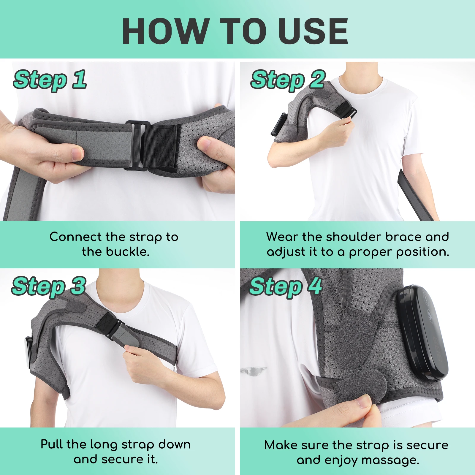 Cordless Heated Shoulder Brace Wrap Massager Electric Heating Vibration Massage Shoulder Pad
