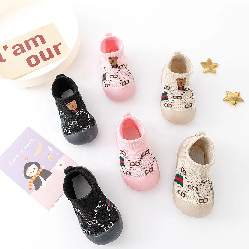 Factory Fashion Rubber Soles Kids Shoes Socks Cotton Warm Non-slip Floor Woven Baby Boy Shoes