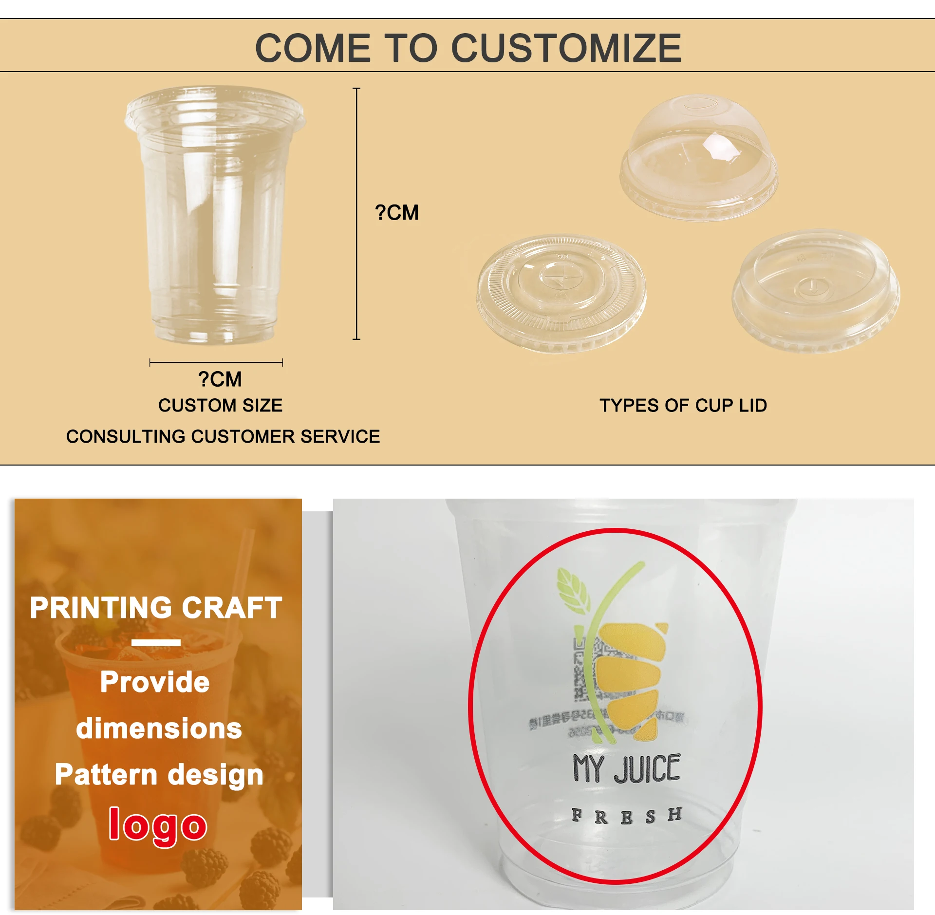Custom logo disposable frozen yogurt smoothie pudding sundae highly transparent pet PLA ice-cream clear cups with dome lids