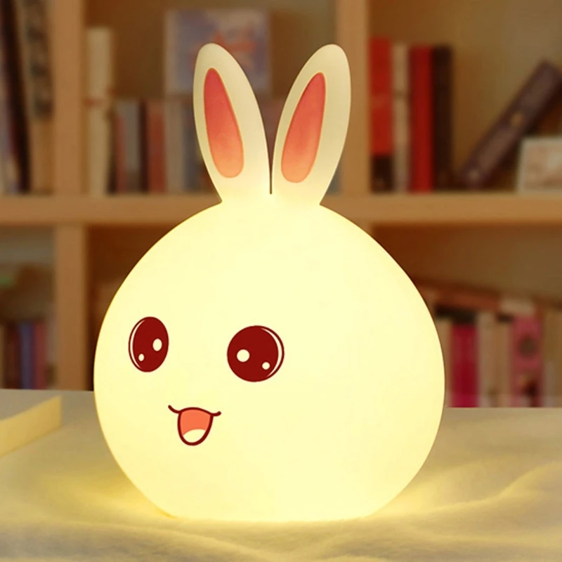 Cute Rabbit Bedside Lamp Tap Control Colorful Color Changing Night Light USB Rechargeable Silicone Lamp for Baby Infant Toddler