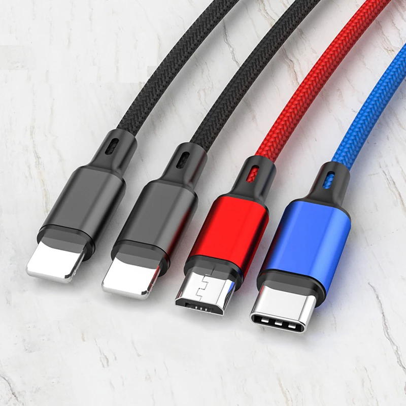 2022 Commonly Used Accessories & Parts Mobile Accessories OEM Multi USB 1.2M Braided 4 IN 1 USB Cable With Micro TYPE C IOS