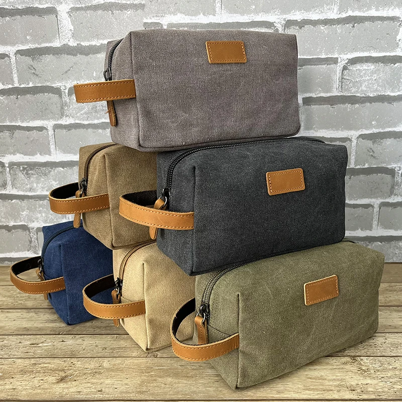 Aosheng china supplier custom khaki cotton canvas mini small Dopp Kit cosmetic makeup travel pouch