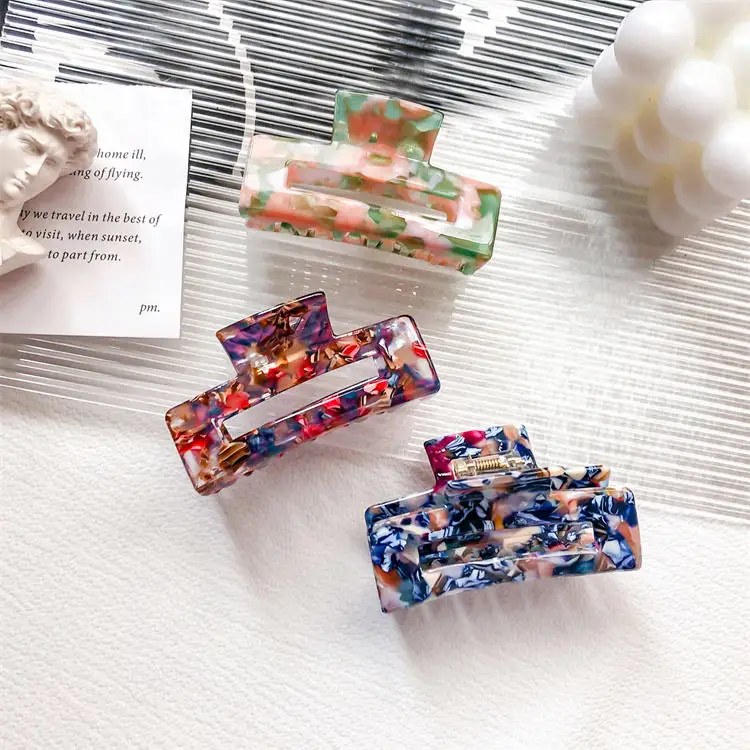 Hot Sale Rectangle Large Non Slip Acetate Hair Claw Clips 7.5cm Custom Barrette Hair Clip