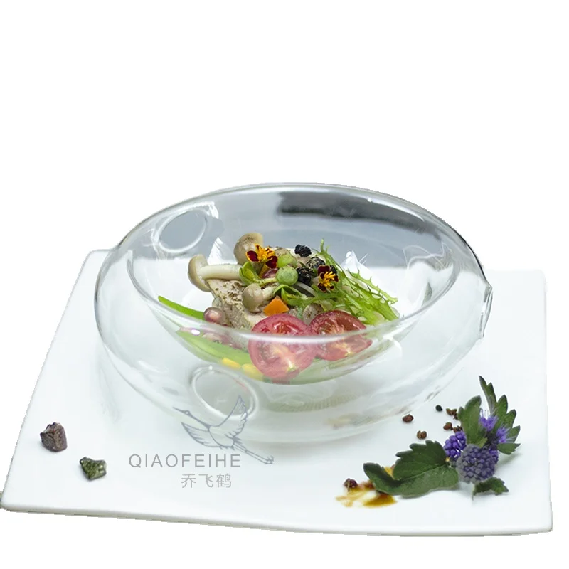 400ml Creative heat resistant transparent dry ice tableware double glass bow glass tableware cookware l for hotel