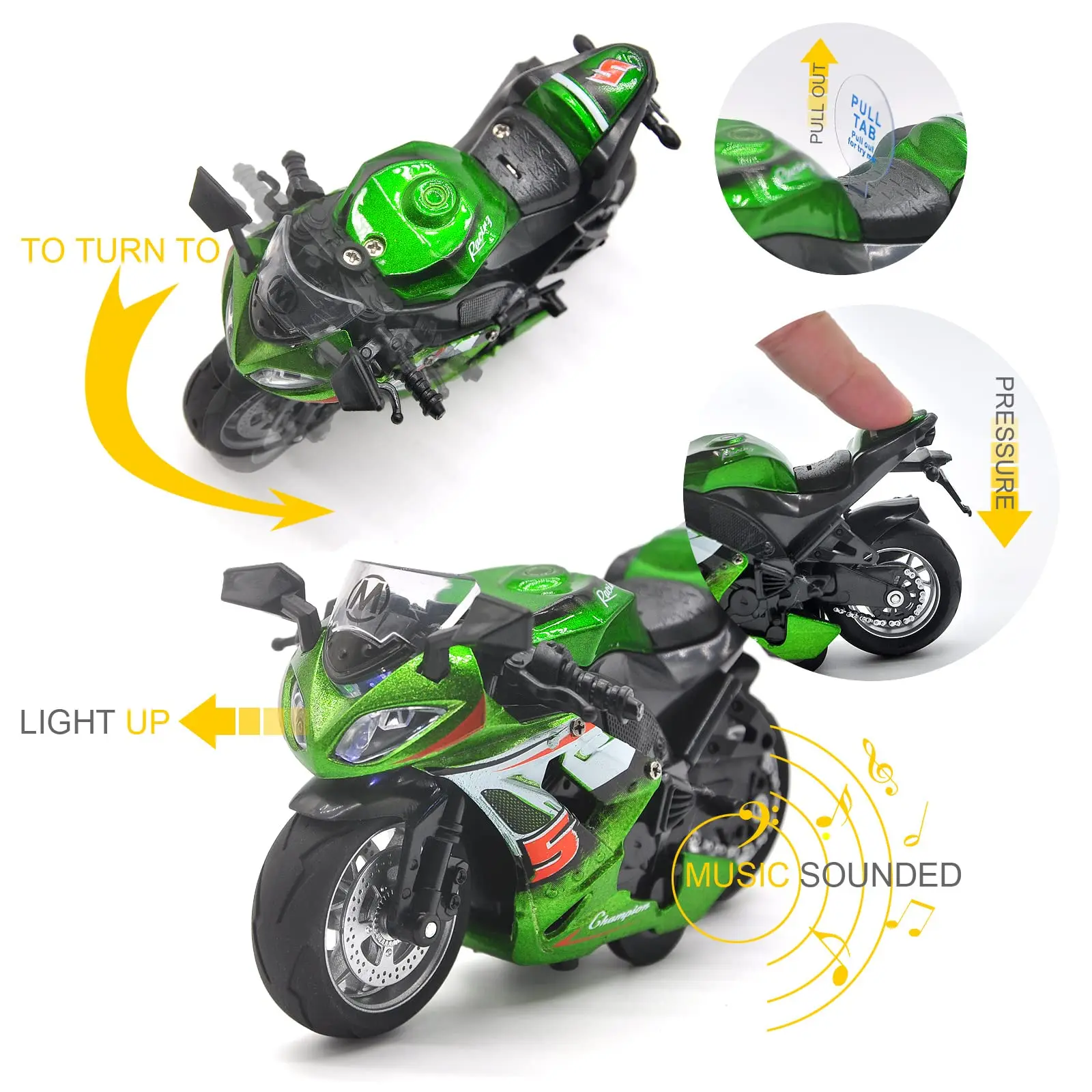Diecast Toy Motorcycle model 1:14 Scale light and sound Gift Collection Pull Back Metal Simulation Collection Motor