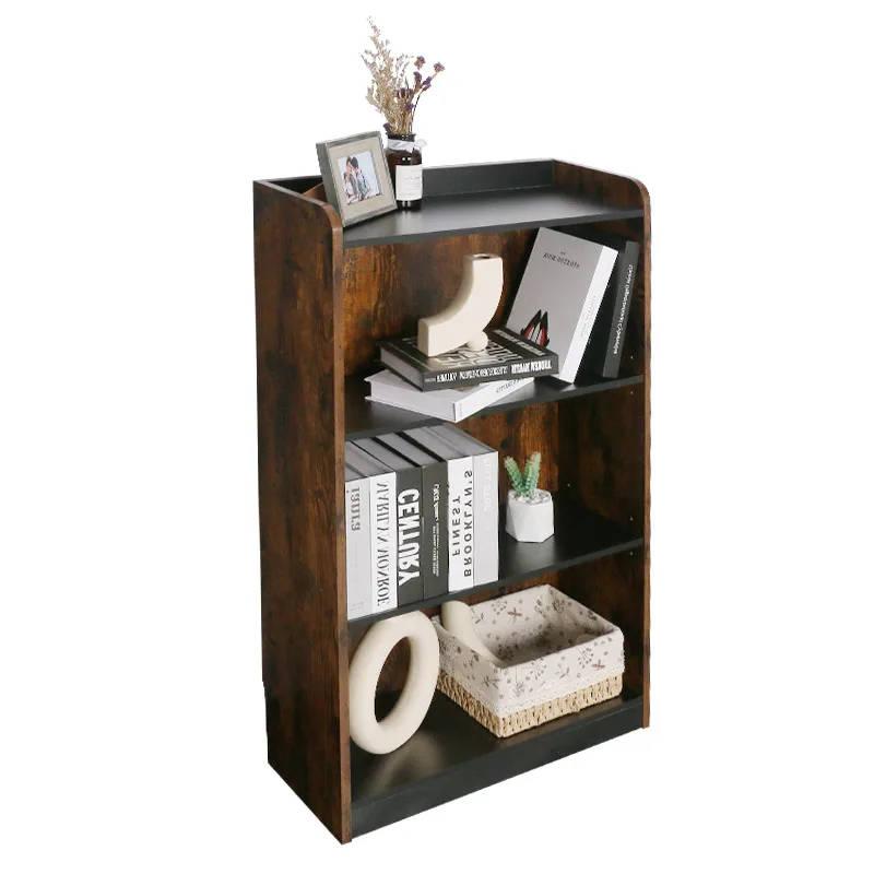 3-Tier Bookcase Storage Shelves Multipurpose Shelf Display Rack with Tube Simple Design Wooden Modern Book Shelf