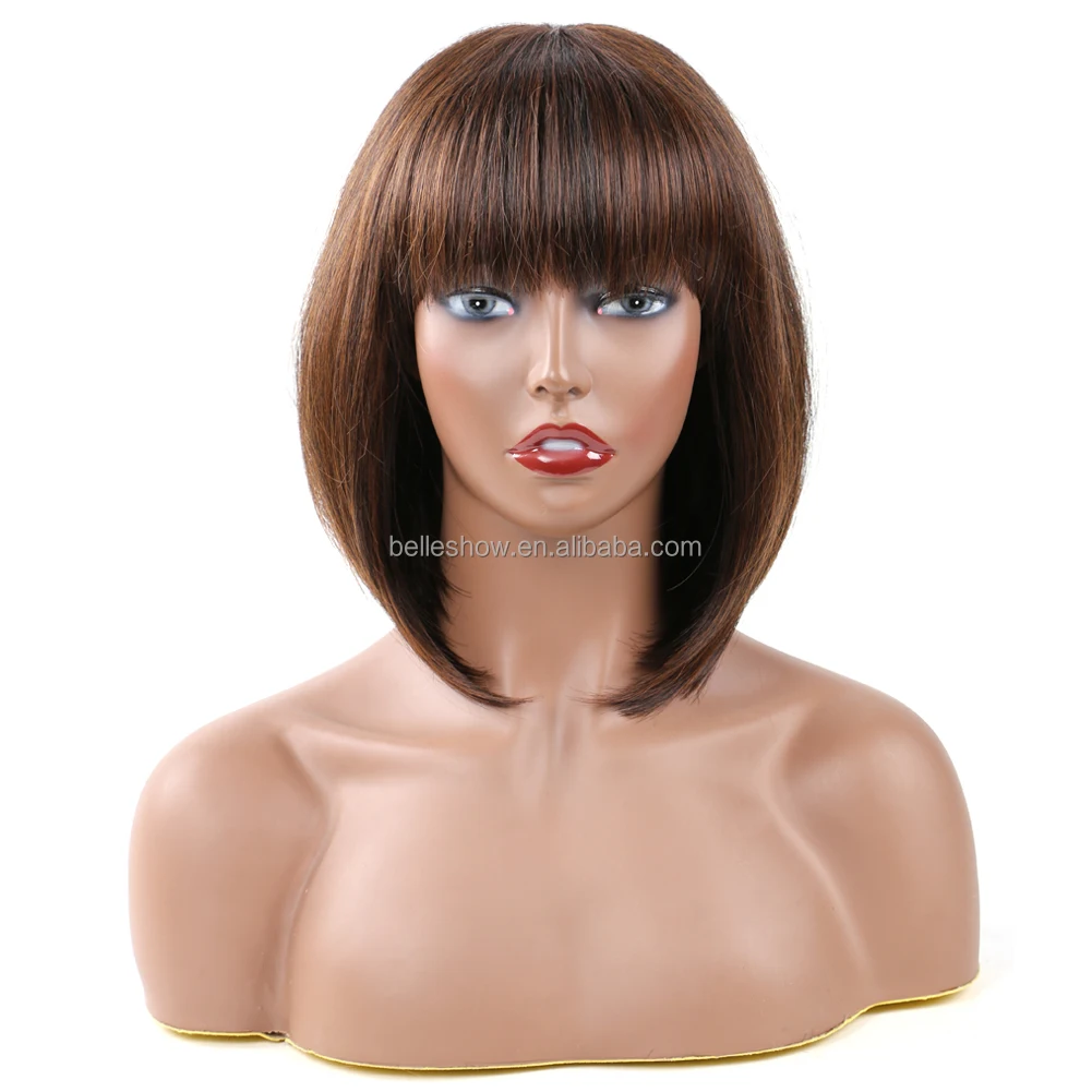 Hot sell 11 Inches Short Bob Natural Black  Dark Color Wavy Heat Resistant Synthetic Fiber Hair Bob Wigs