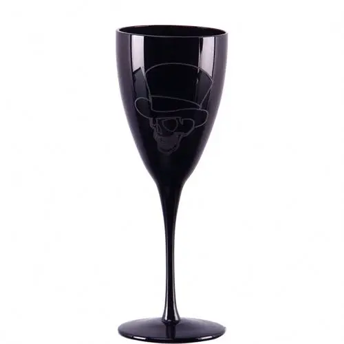 Customized handmade Solid Black White wine glass with cutting skull head 240ml