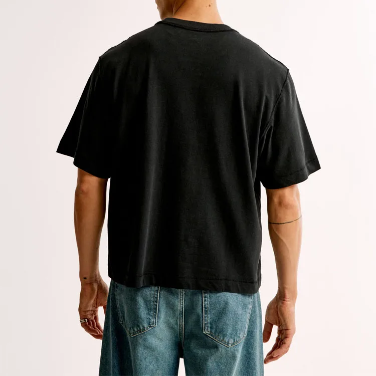 Heavyweight Men Premium Cotton Cropped T Shirts Custom Logo Boxy Fit Streetwear T Shirt