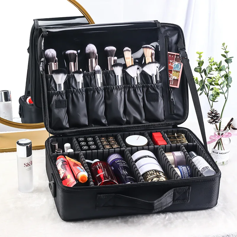 Makeup Train Case Travel Cosmetic Case Professional Makeup Bag Organizer Artist Storage Bag with EVA Adjustable Dividers