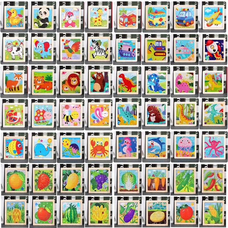 40 Kinds Montessori 9pcs jigsaw puzzles wooden 3D DIY puzzle game early educational toys for kids