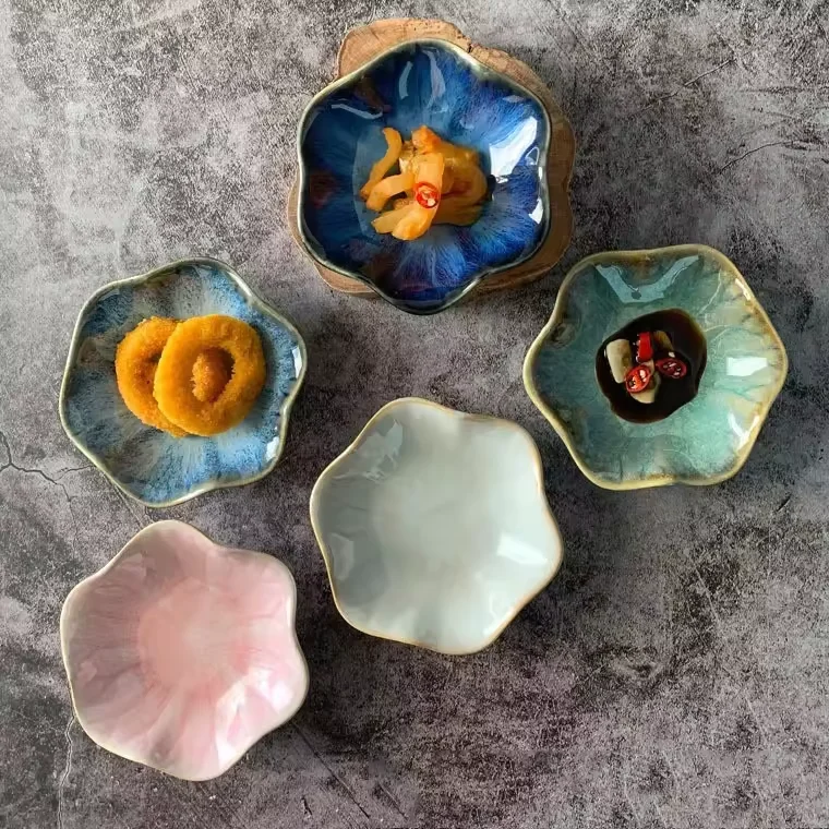 New Japanese Style Creative Flower Ceramics Seasoning Small Dish Kitchen Tableware Vinegar Ceramic Lotus Leaf Soy Sauce Dish