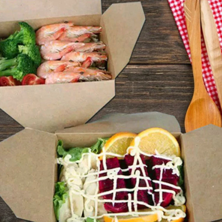 Disposable Takeway Food Packaging Kraft Paper Lunch Bento Box Paper Takeout Food Box