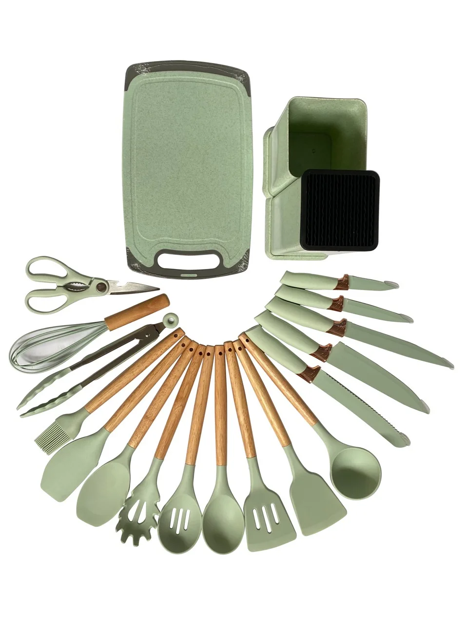 Kichen Accessories Wooden Handle Silicone Kitchenware Set Portable Kitchenware Spatula 19 in 1 Set