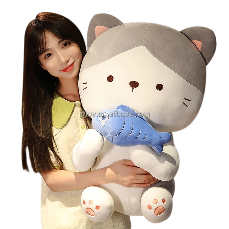 custom cat plush pillows cute soft stuffed animal sitting kitten plush toy holding fish lying cat pillow gifts for kids
