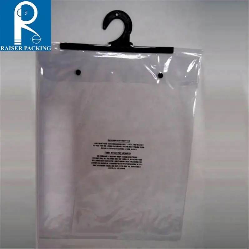 Factory custom printed cheap clear plastic garment bags with hanger apparel packaging with hook for Underwear and Socks