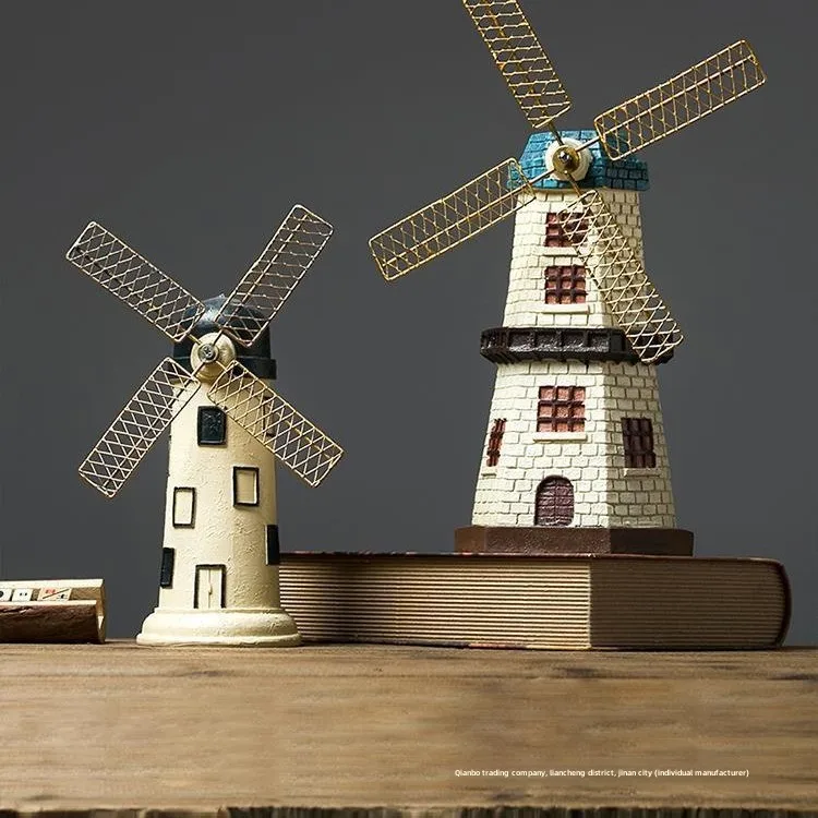 Dutch Retro Windmill Model Bookshelf Resin Small Ornaments for Living Room TV Cabinet Decorations for Christmas