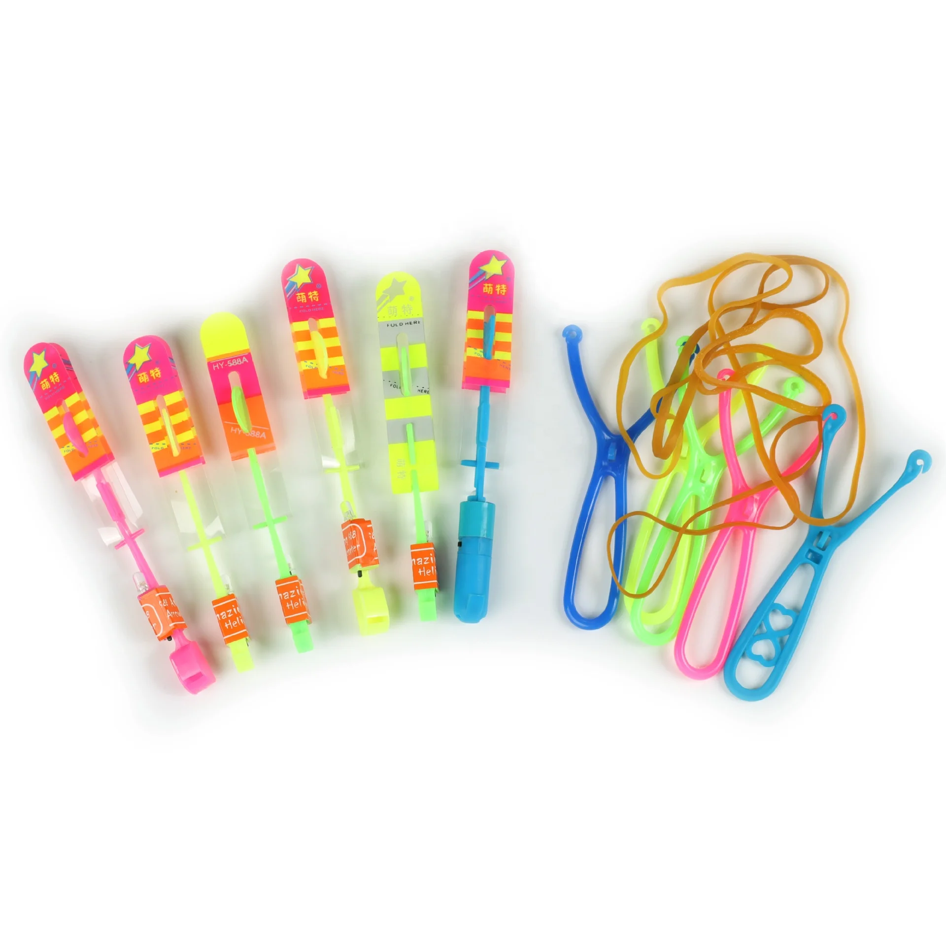 Summer LED slingshot flying rocket toy slingshot flashing arrows with whistle plastic flying flashing toy