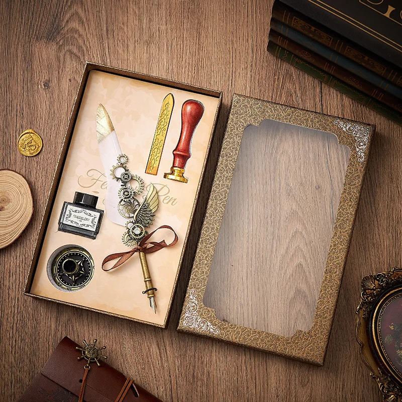 English Calligraphy feather fountain pen Huaqi HPD02  ink dip pen set feather quill pen For home decoration