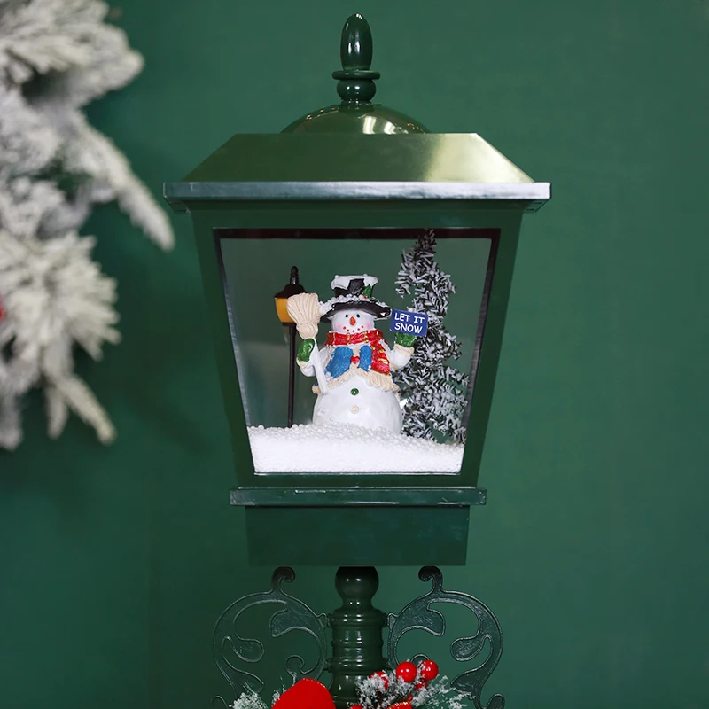 Christmas Decoration Christmas Snowman Post Lamp lovely Red Bird Cardinals Christmas snowing lamp post with Musical Playing