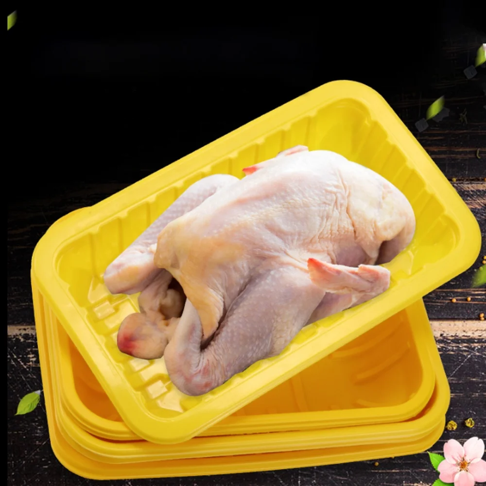 disposable plastic yellow sealed RPP/PP blister packaging rectangular food meat preservation tray for frozen chicken