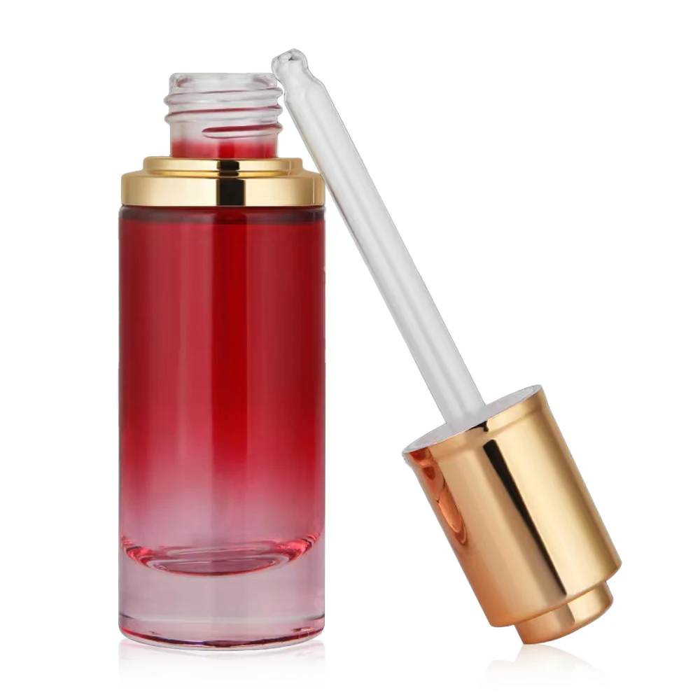 Wholesale round Cosmetic Glass 10ml 20ml 30ml 100 ml  violet blue painted electroplating Glass Dropper Bottles with Dropper