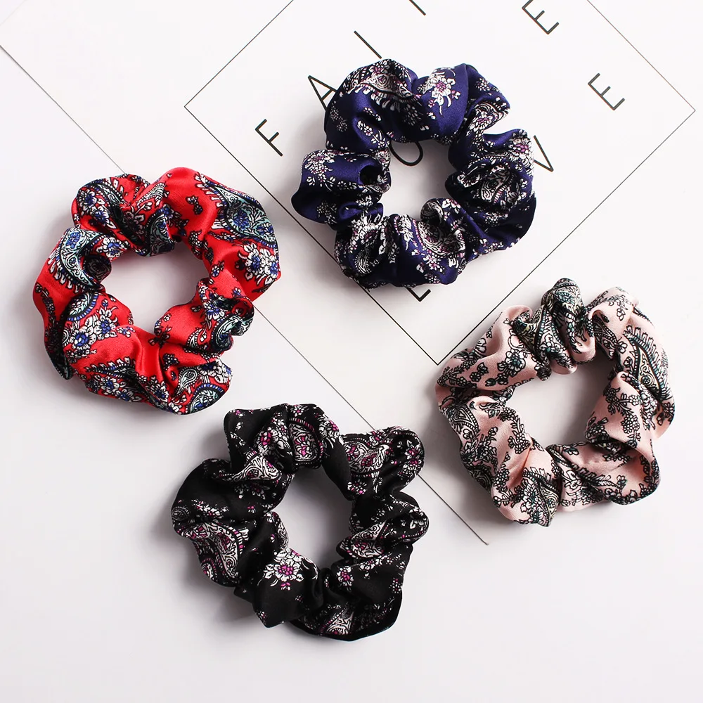 custom shiny metallic silk hair scrunchies ponytail holder satin scrunchie elastic band satin silk-like hair ties