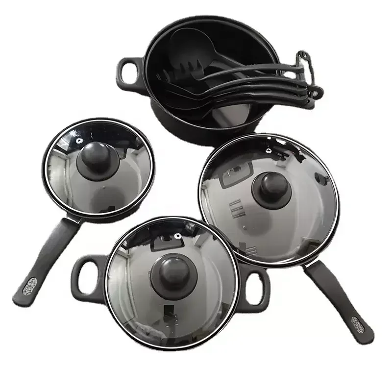 Factory Hot Selling Kitchen 13 Piece Non Stick Cookware Sets Black Pot And Pans Cast Iron Cooking Pot Cookware Set