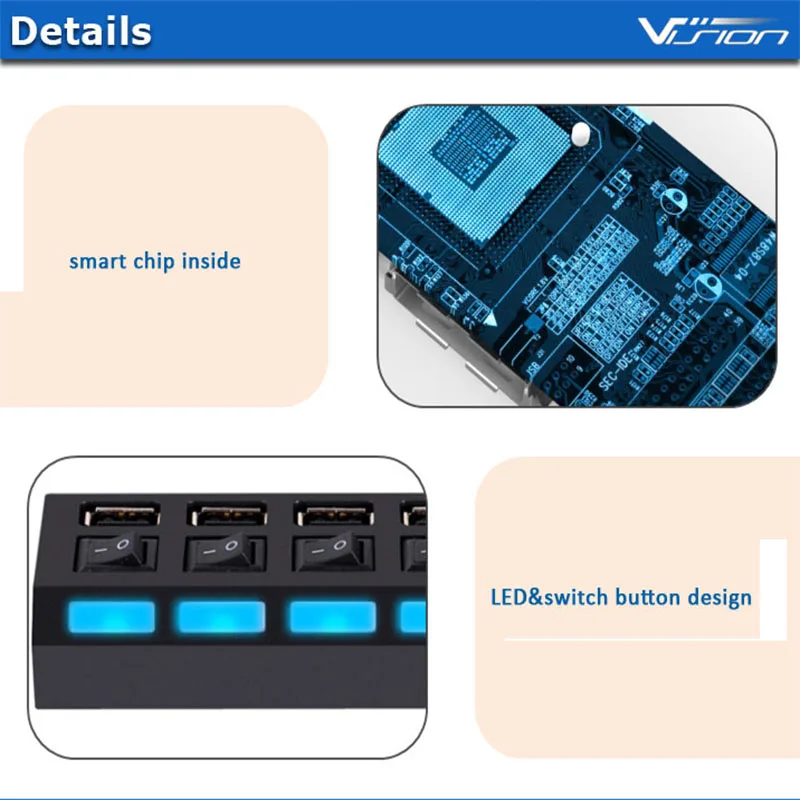 Newest Multi Port USB Splitter, Wholesale 4 Ports LED Light Separate Switch USB2.0 Hub For Laptop