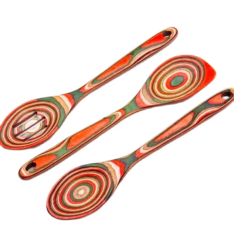 Factory Wholesale Cooking kitchen utensils Spoon Turner Wood Cooking Color Pakka wood 6 piece set of wooden kitchen tools
